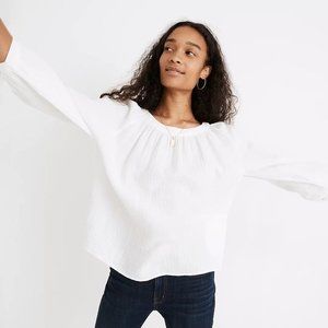 Madewell Lightspun Wide-Neck Cuffed-Sleeve Top